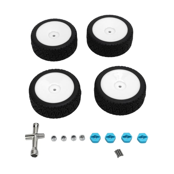 Conjunto de neumáticos RC de 4 piezas 1 / 10 con amortiguación fuerte, alta resistencia al desgaste y juego de ruedas duradero, adecuado para el coche deportivo plano 1 / 10 en blanco