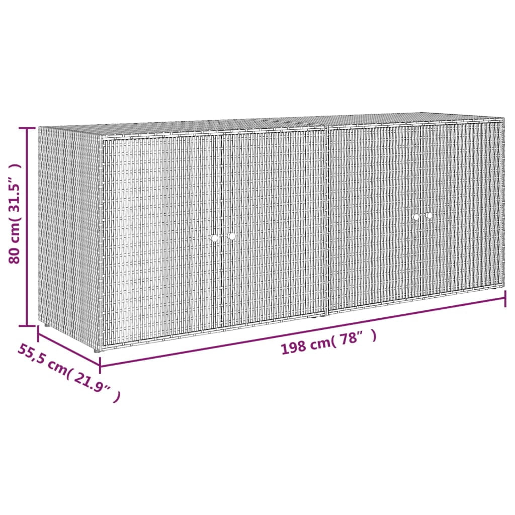 vidaXL Garden Storage Cabinet Gray 78"x21.9"x31.5" Poly Rattan