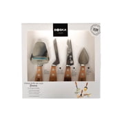 BOSKA Stainless Steel Cheeseboard Knife Set Amigo - For All Types of Cheese - Multi-Functional Cheese Slicer - Handheld Slicer - Silver Non-Stick - Dishwasher Safe - For Kitchen Cooking Beechwood Rectangle Board & Stainless Knife Set
