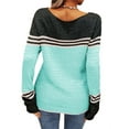 thumbnail image 4 of Women Autumn Winter Colorblock Pullover Sweaters Round Neck Striped Slim Fitting Knitwear Tops, 4 of 6