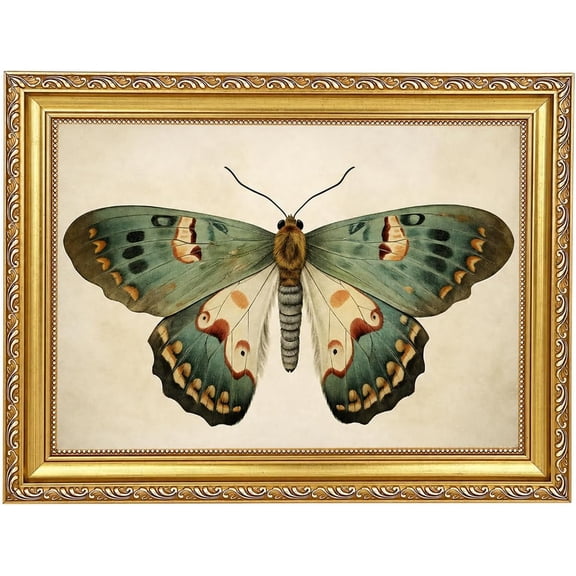 Vintage Butterfly Wall Art, Gold Framed Canvas Print, 9x11 in