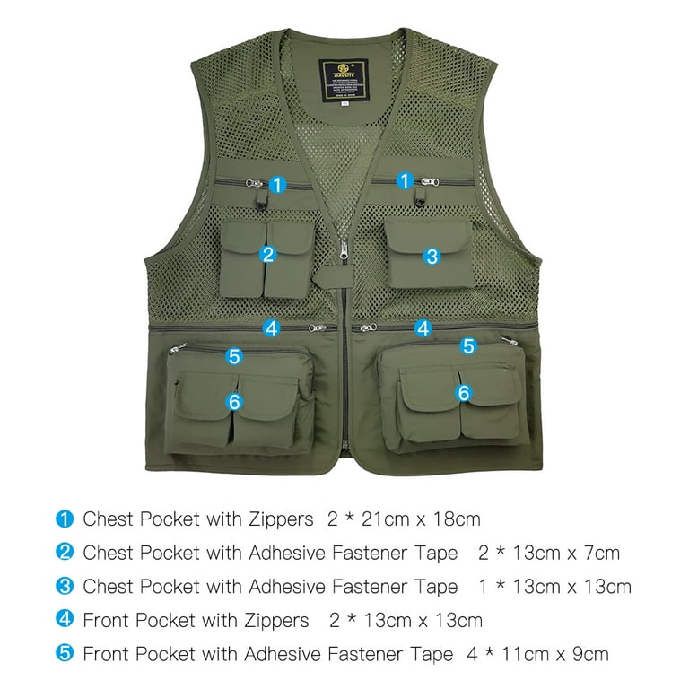 Carevas Fishing Vest Breathable Fishing Travel Mesh Vest with Zipper  Pockets Summer Work Vest for Outdoor Activities 