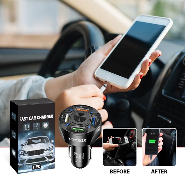 4-port USB Car Charger, Fast Charging Mobile Phone Charging Head, One To Four Fast Charging Mobile Phone Adapter, New Multi-port