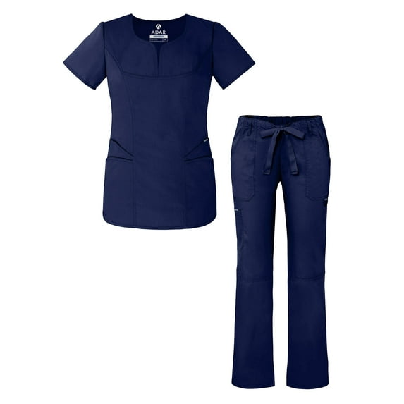 Adar Universal Women’s Scrub Set – Fashion Scrub Top and Multi-Pocket Scrub Pants