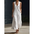 thumbnail image 6 of Women'S Cotton Linen Jumpsuits Sleeveless Wide Legs Button Down Rompers with Pockets White S, 6 of 7