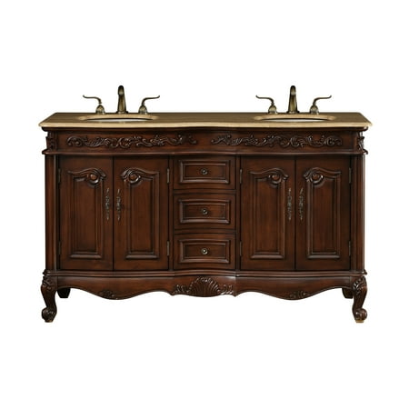 Stufurhome 60 inch Saturn Double Sink Vanity with Travertine Marble Top