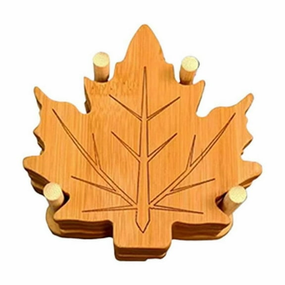 Wooden Coaster, Maple Leaf Shaped Tree Coaster, Wood Trivet Set for Hot Pots and Pans, Dishes, Heat Resistant Maple Design Pot Holders, Placemats for Kitchen Countertops, Dining Table, Counter