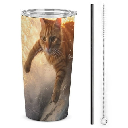 

Surfing Cat Tumbler with Lids And Straws Insulated Cup Reusable Stainless Steel Water Bottle Travel Mug