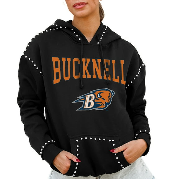 Women's Gameday Couture  Black Bucknell Bison Studded Pullover Hoodie