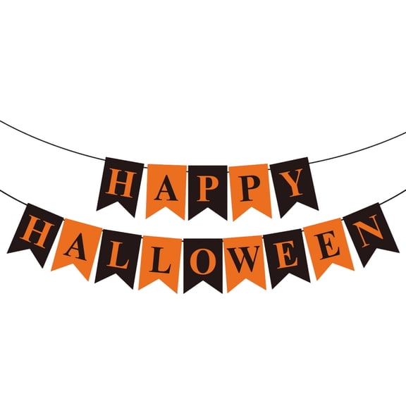 Halloween Party Banner Pennant Bunting Indoor Outdoor Hanging Decoration Black Orange Themed Celebration Decor