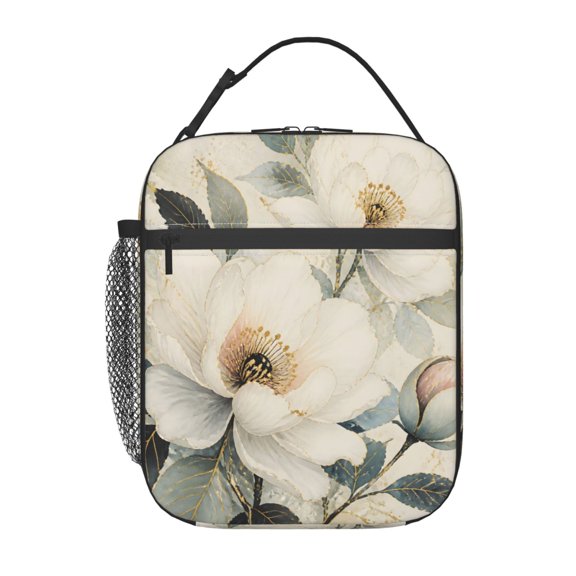 Peony Floral Lunch Bag Reusable Thermal Lunch Tote with Handle for Women and Men