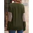 thumbnail image 3 of Women Blouses Dressy Casual Color Block Long Sleeve Shirts V Neck Tops Fall Outfits  Green S, 3 of 4