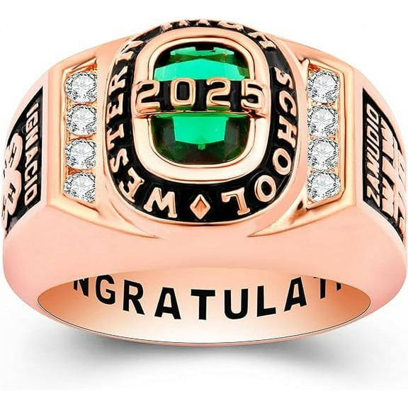 925 Sterling Silver Class Rings Cubic Zirconia Birthstone Rings Class Rings for Men High School Personalized Custom Rings Men's Class Rings Size 5-15 Graduation Rings for Men