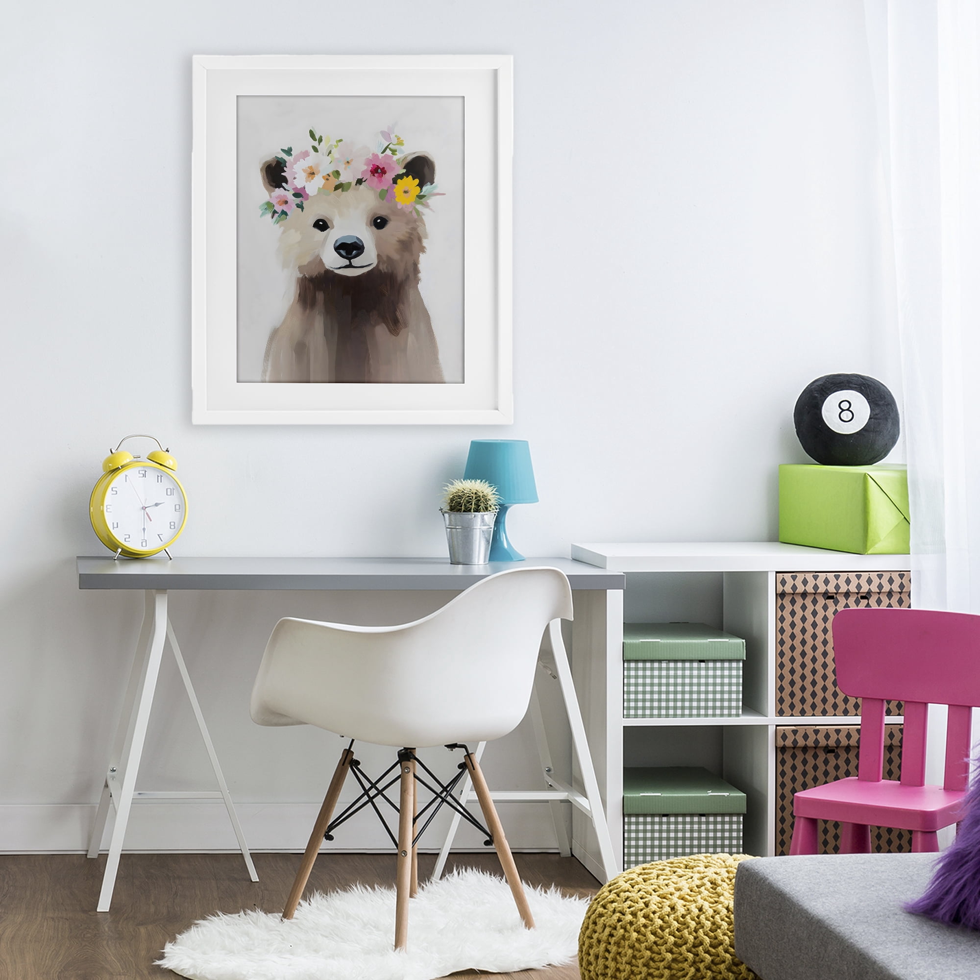 Stupell Industries Flower Crown Bear White Framed Print Under Glass, design by The Prints Vibe