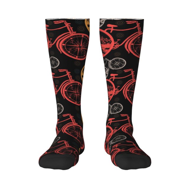 Fotbe Compass And Mountains In Bicycle Wheels1 Calcetas Divertidas Estampadas para Hombre y Mujer, Calcetas de Algodón hasta la Rodilla para Caminar, Correr, Enfermería y Embarazo
