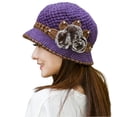 thumbnail image 3 of Opolski Patchwork Color Round Dome Short Brim Bucket Hat Old People Winter Elegant Flower Decor Knitted Hat Purple, 3 of 8