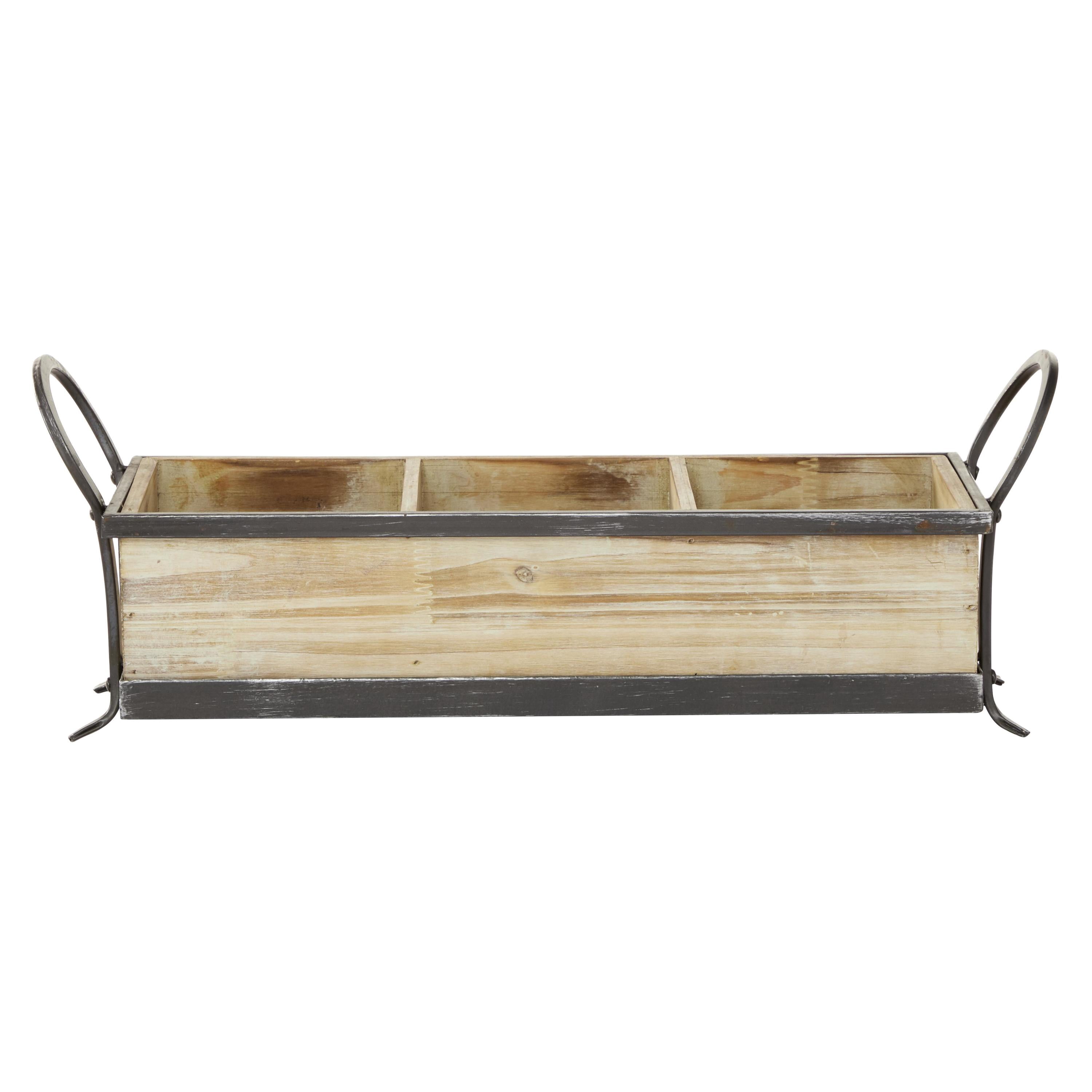 DecMode 22" x 7" Brown Wood  Tray with Dividers, 1-Piece