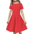 thumbnail image 1 of XIMIN Robe d'Été Décontractée pour Filles à Manches Courtes, Col Rond, Ligne A, Fluide, Midi, Robe Soleil pour l'École, Fête, Plage, Vacances, Tenue Quotidienne (Rouge, 7-8 Ans), 1 of 6