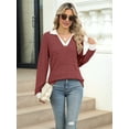 thumbnail image 6 of Women'S V Neck Sweaters Pullover Color Block Collar Long Sleeves Loose Fit Casaul Tunic Tops Shirts Rust Red S, 6 of 8