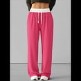 thumbnail image 4 of Pantalones Deportivos Anchos con Cintura de Contraste de Color y Hebilla de Cordón para Mujer. Rosa Roja S, 4 of 9