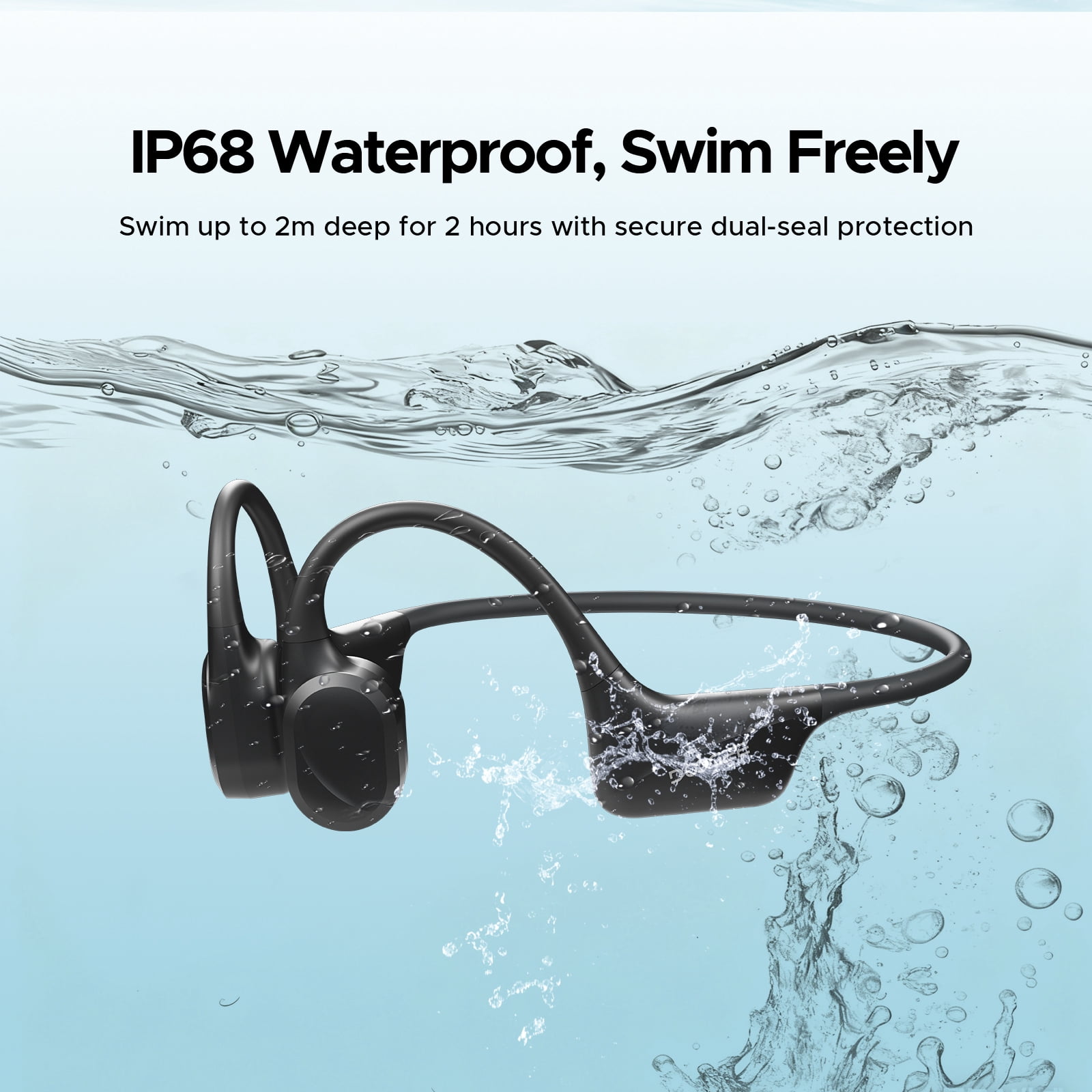 DOOGEE Bone Conduction Headphones, IP68 Waterproof Swimming Headphones Wireless Bluetooth 5.4, Skin Friendly Silicone, 32GB MP3 Mode, Sport Open Earphones for Underwater, Running, Cycling