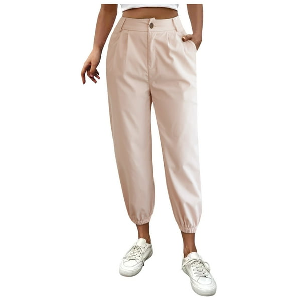 Pantalones de mujer de color liso con cremallera - Bolsillos en ángulo, tejido de seda helada - Secado rápido, transpirables, cintura con cordón ajustable para senderismo, yoga y actividades al air
