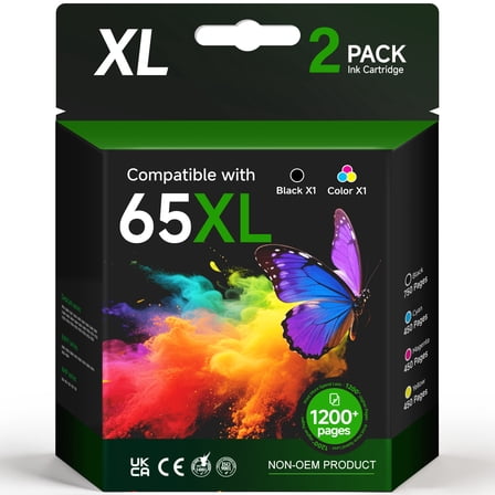 65 Ink Cartridge Compatible for HP 65 65XL Ink Cartridge for DeskJet 3752 3755 3772 Envy 5055 5000 Printer (Black, Tri-Color), 2-Pack