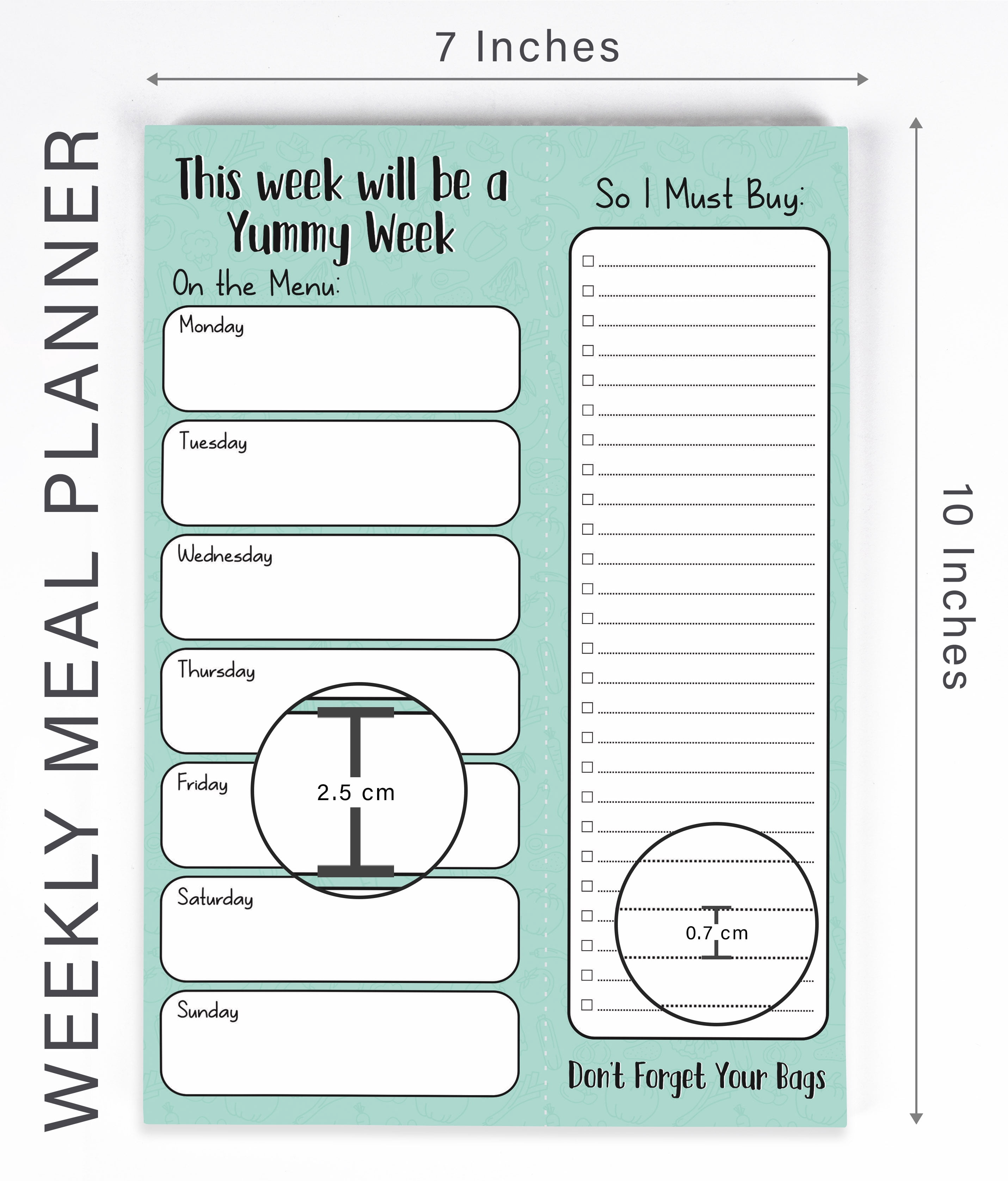 Inkdotpot Weekly Meal Planner Notepad 7"x10 , "This Week Will Be A Yummy Week" Magnetic Meal Planning Pad with Tear Off Grocery Shopping List for Fridge- Kitchen & Home - 54 Sheets -VN
