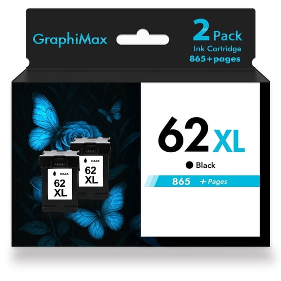 62XL 62 Ink Cartridges Compatible for 62 62XL for Envy 5540 5640 5660 7644 7640 5740 5741 8000 8040 OfficeJet 200 250 Printer (2 Pack Black)