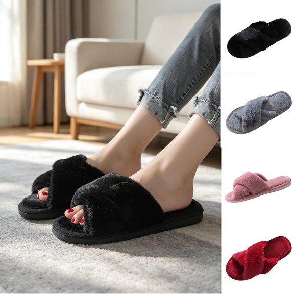 Agkizg Womens Fuzzy Slippers, House Slippers, Plus Size Fuzzy Plushes House Slippers Warm Lined Comfortable Casual Indoor Winter Slippers