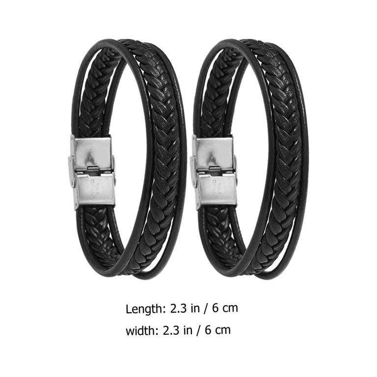 Bracelet for Men 2 Pcs Wrist Chain Punk Style Leather