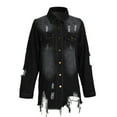 thumbnail image 4 of BVnarty Long Sleeve Turndown Collar Blouse Shirt Women's Fashion Street Ripped Mid-length Solid Color Pocket Denim Jacket Tops, 4 of 9