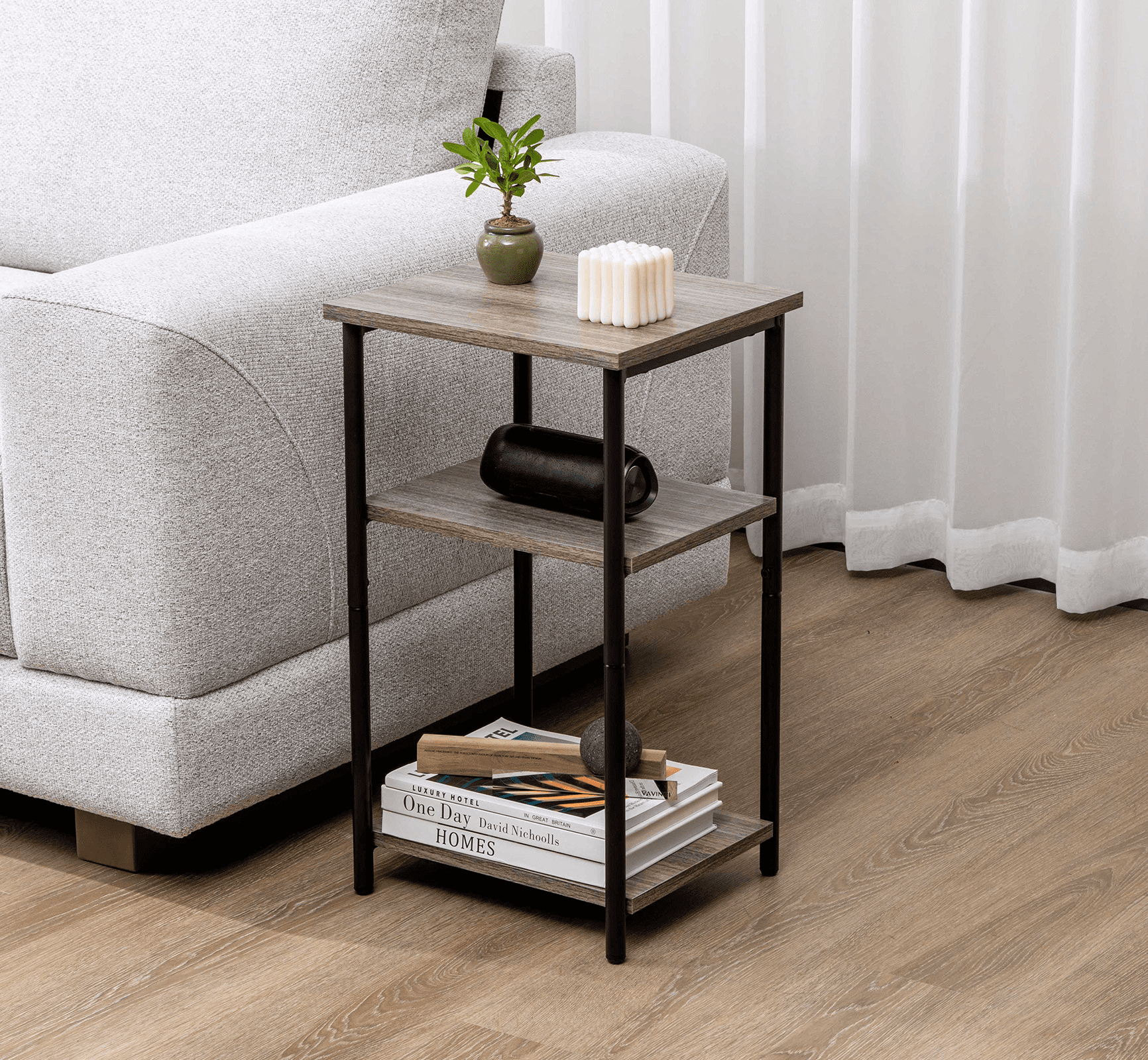 MAYEERTY 3-Layer Coffee Table - Adjustable Height, Small Bedside Table with Storage Shelf, Space-Saving for Bedroom/Living Room/Office.