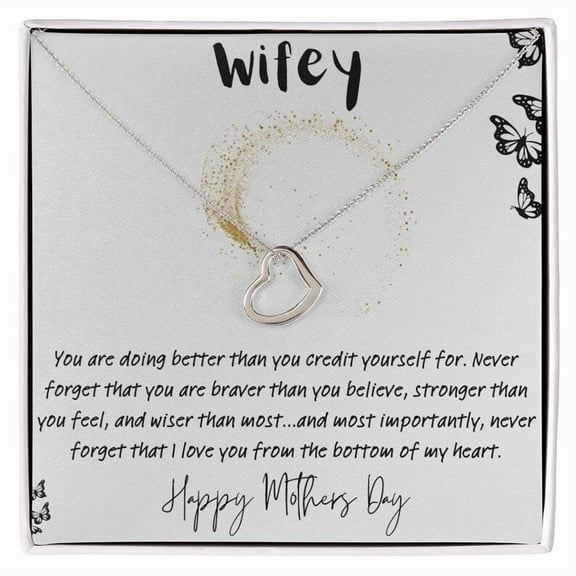Delicate Heart Necklace Wifey Butterfly Message Card Happy Mother Day Gift Birthday Gift