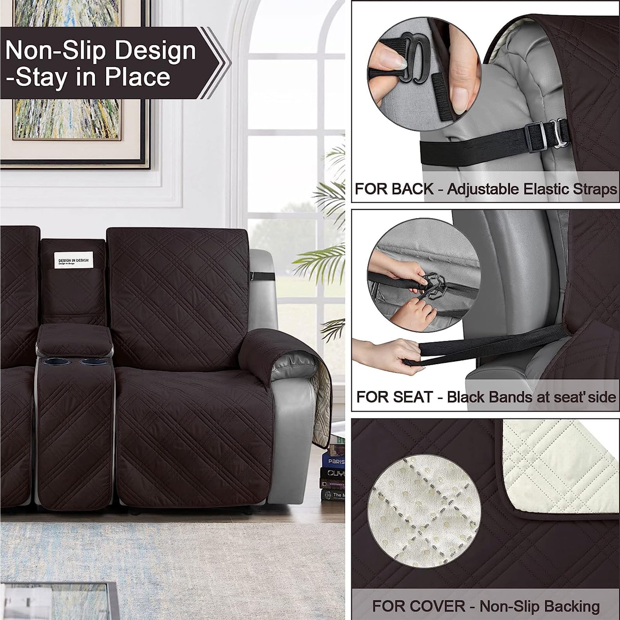 TAOCOCO Recliner Loveseat Covers Non-Slip Pet Cover for ouble Recliner Split Sofa Cover with Console Chocolate