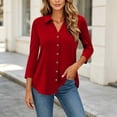 thumbnail image 2 of Ziynglg Shirts for Women Collared 3/4 Length Sleeve Tops Button Down Open Front Dressy Tops Summer Work Office Tops, 2 of 6