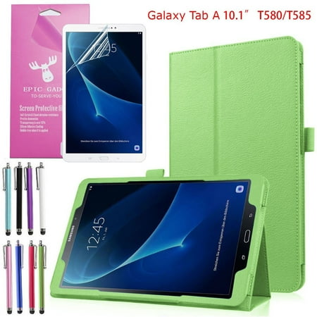 Samsung Galaxy Tablet 10 1 Case Samsung Galaxy Tab A 10.1 Tablet Folio Case (SM-T580/T585), EpicGadget(TM) Lightweight Slim Smart Cover Leather Case Stand Cover with Auto Sleep/Wake for Tab A 10.1 Tablet + Screen Protector (Green) ()