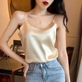 thumbnail image 3 of Gibobby Camisola sexy de color sólido con cuello en V y correa de perlas de satén para mujer(Beige,G), 3 of 5