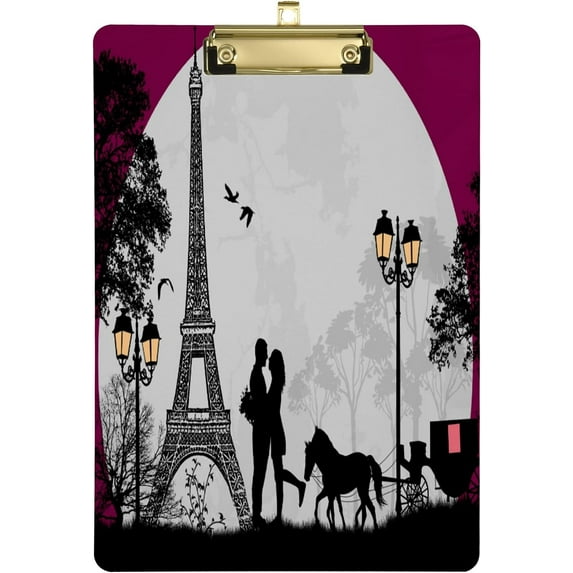 FMSHPON Eiffel Valentine's Day Clipboard Hardboard Wood Nursing Clip Board and Pull for Standard A4 Letter 13x9 inches