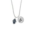 thumbnail image 2 of Delight Jewelry Silvertone Blue Hamsa Hand with Star of David Silvertone Script Initial Disc - A - Charm Necklace, 20"+3", 2 of 4