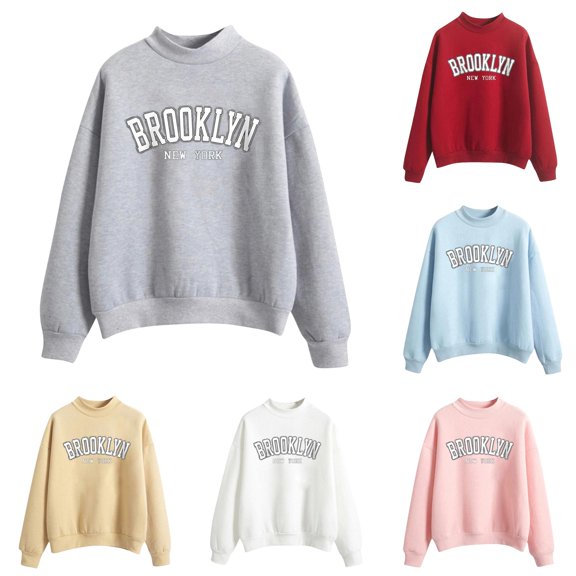 HCYSFG Women's Brooklyn Sweatshirt New York Letter Print Crewneck Pullover Long Sleeve Loose Fit Comfy Fall Winter Top