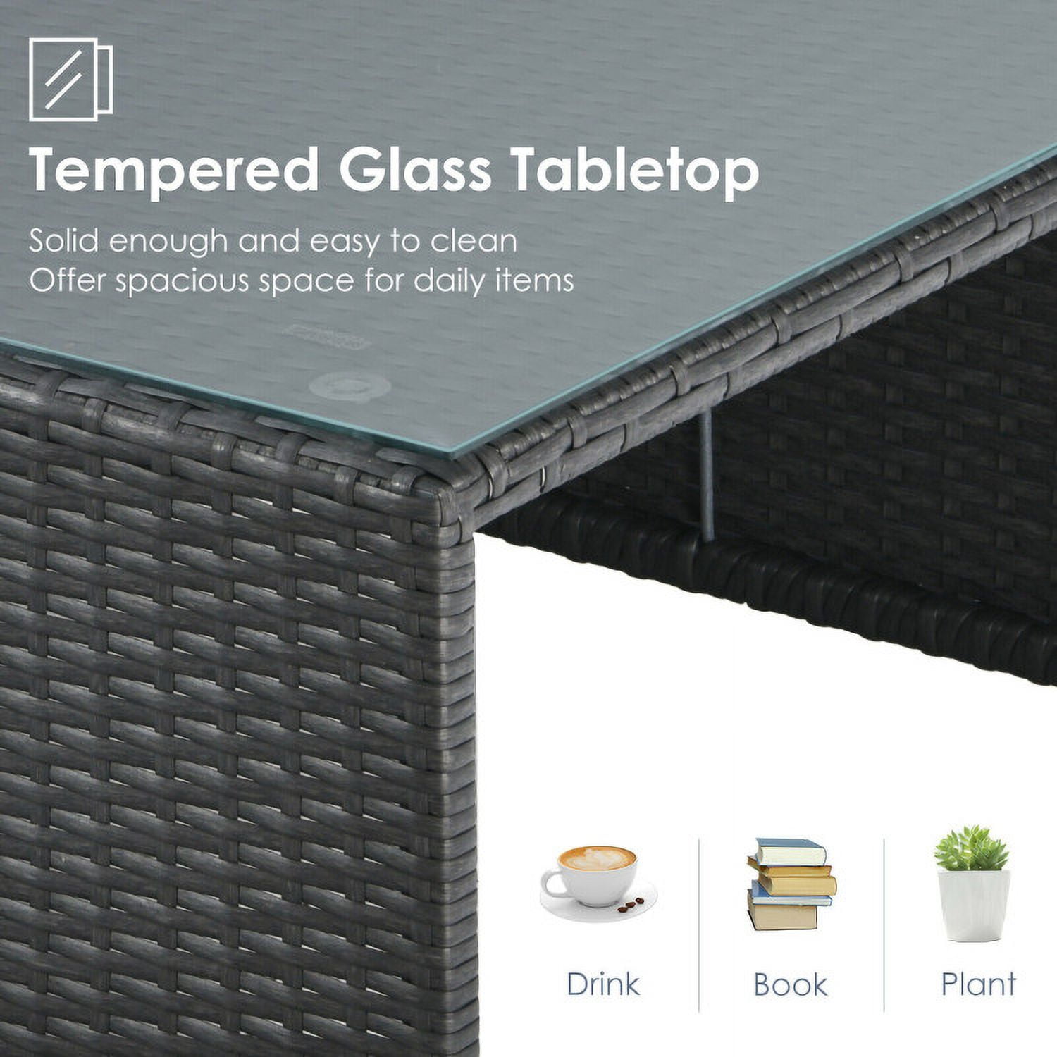 Aimee Lii 6 Pieces Patio Rattan Furniture Set with Glass Table and Cushioned Seat, Outdoor Patio Set, Gray Aimee Lii 6 Pieces Patio Rattan Furniture Set with Glass Table and Cushioned Seat, Outdoor Patio Set, Gray