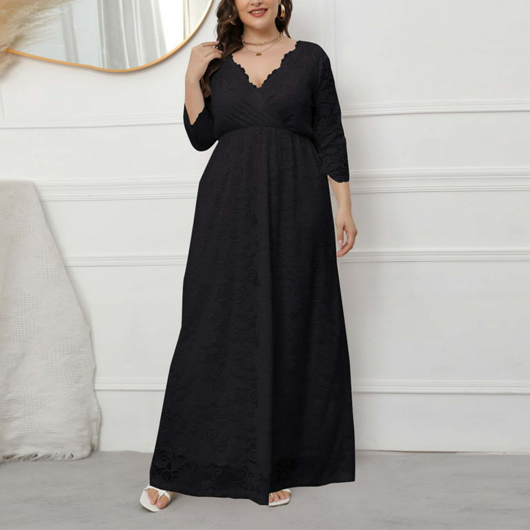  Black of Friday Deals 2023 Clearance Items Friday Prime  Lightning Deals of Today-Plus Size Maxi Dress Women Sexy Fall Long Sleeve  Round Neck Irregular Hem Lace Loose Dress Wedding Guest Party