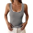 thumbnail image 3 of Women's U-Neck Striped Fitted Cropped Sleeveless Tank Top Black S, 3 of 7
