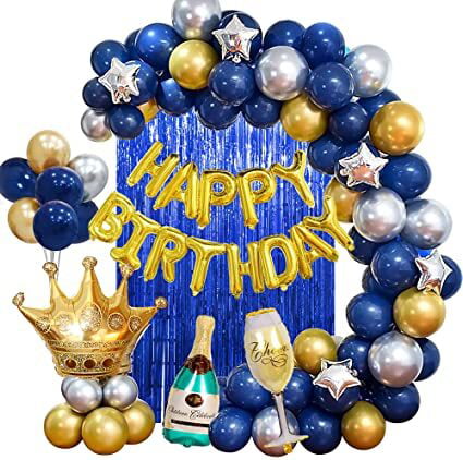 Navy Blue & Gold Male Happy Birthday Tableware Balloons  Party Decorations 