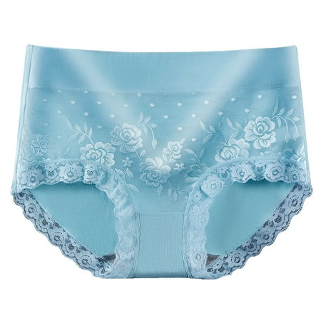 HCURIBAD Panties for Women Clearance Women s Cotton Mid Waist Tummy Breathable Hip Wrap Lace Panties Seamless Underwear Cotton Underwear No Show Underwear  1x Ladies Panty Light Blue XL