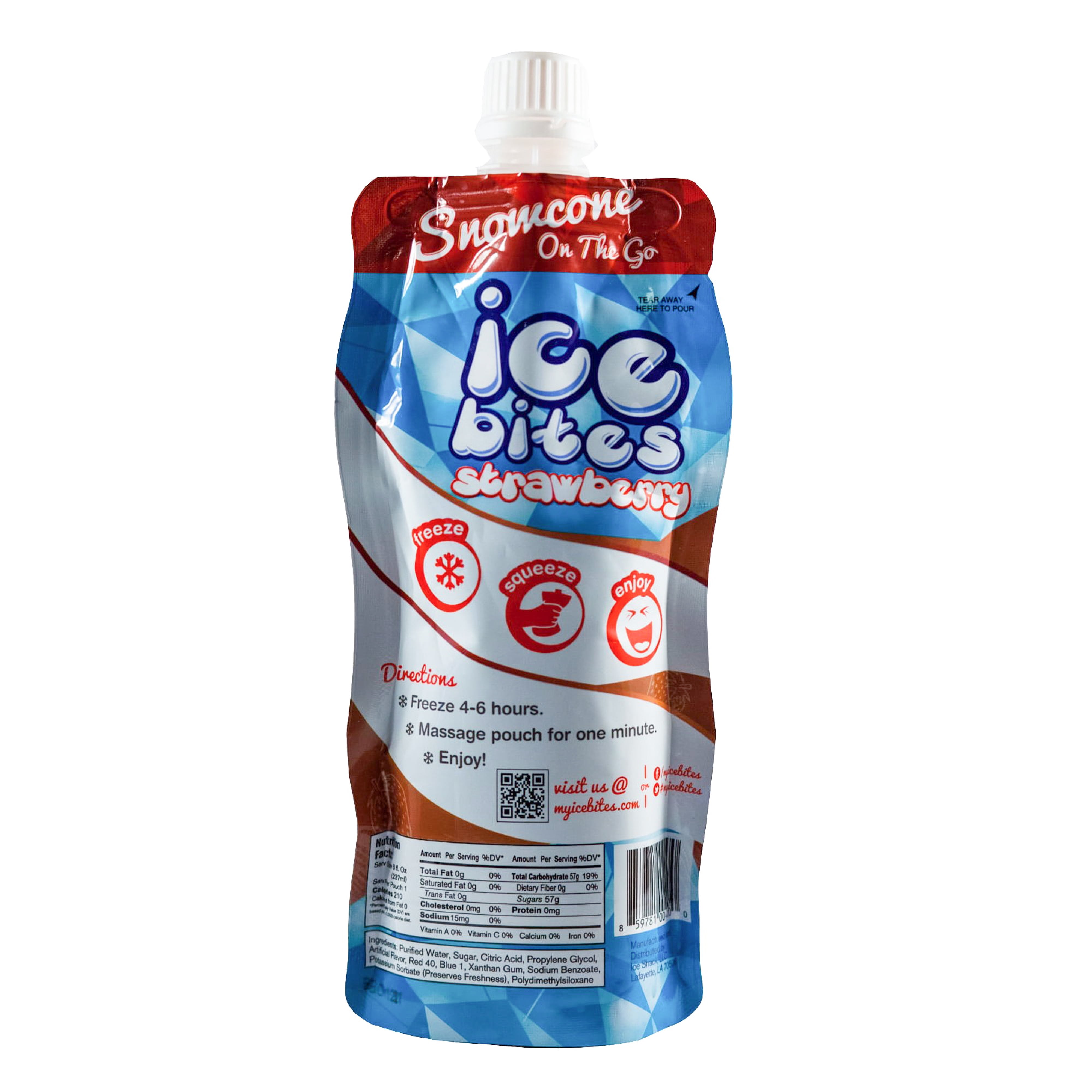 Ice Bites Flavored Ice Snowcone on The Go, Strawberry, 8 fl oz, 1 Count, Gluten-Free
