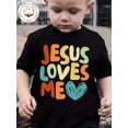 thumbnail image 1 of Camiseta de algodón de manga corta para niño con estampado de letras "Jesús me ama", suave y elegante, con cuello redondo, 1 of 5