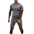 thumbnail image 2 of UVEASISHA Mens Athletic Shorts Set Tracksuits Outfit for Men Striped Print 2 Piece Outfits Summer Short Sleeve Muscle Gym Workout Sets Casual Sweatsuit, 2 of 7