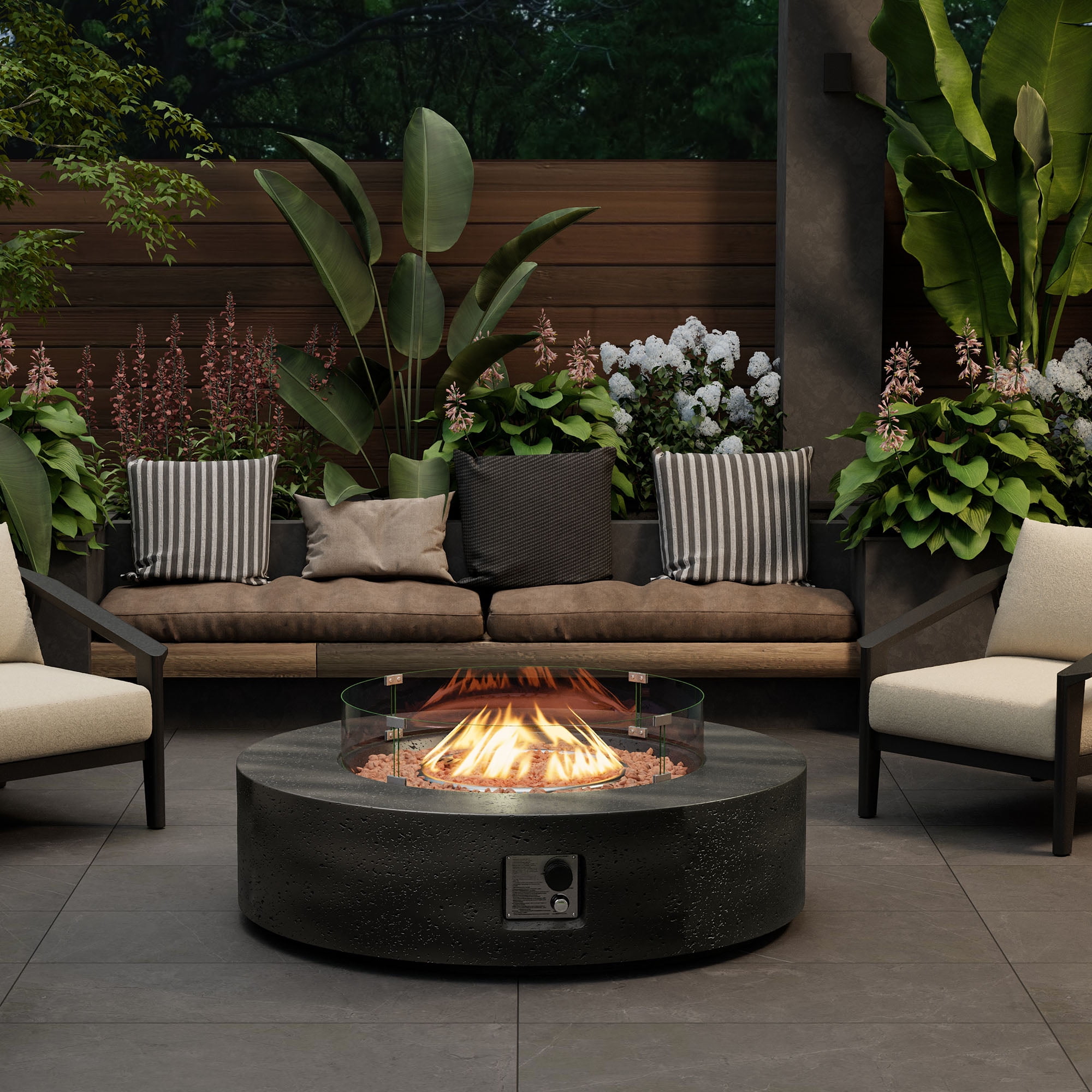 VENTOPYR 40.5" Outdoor Fire Pit Table 50,000 BTU with ​​Tempered Glass Wind Guard
